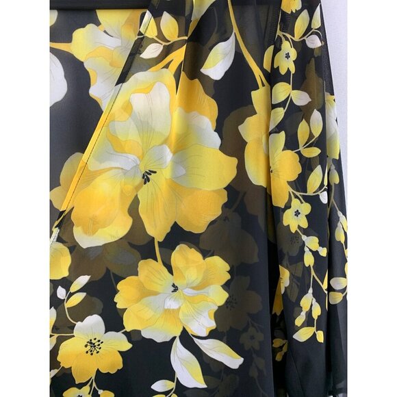 Susan Graver Sheer Floral Kimono Cardigan Jacket XS Black & Yellow - Picture 3 of 5